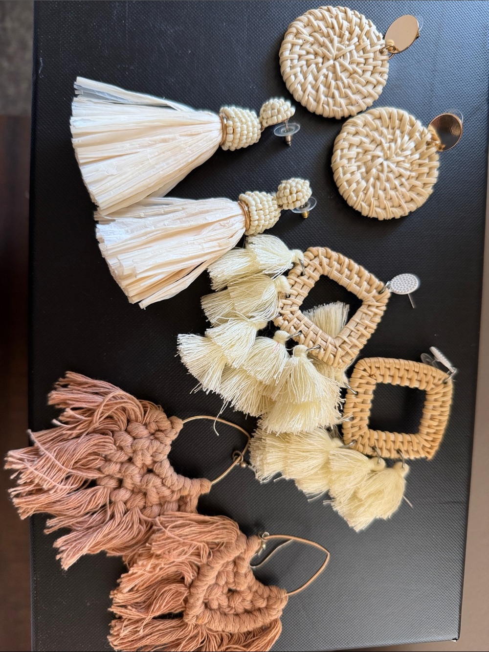 Boho Tassel Drop Earrings in Cream and Tan